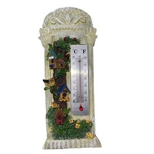 Vintage Thermometer, Birds Houses, Birds Floral Indoor Thermometer.